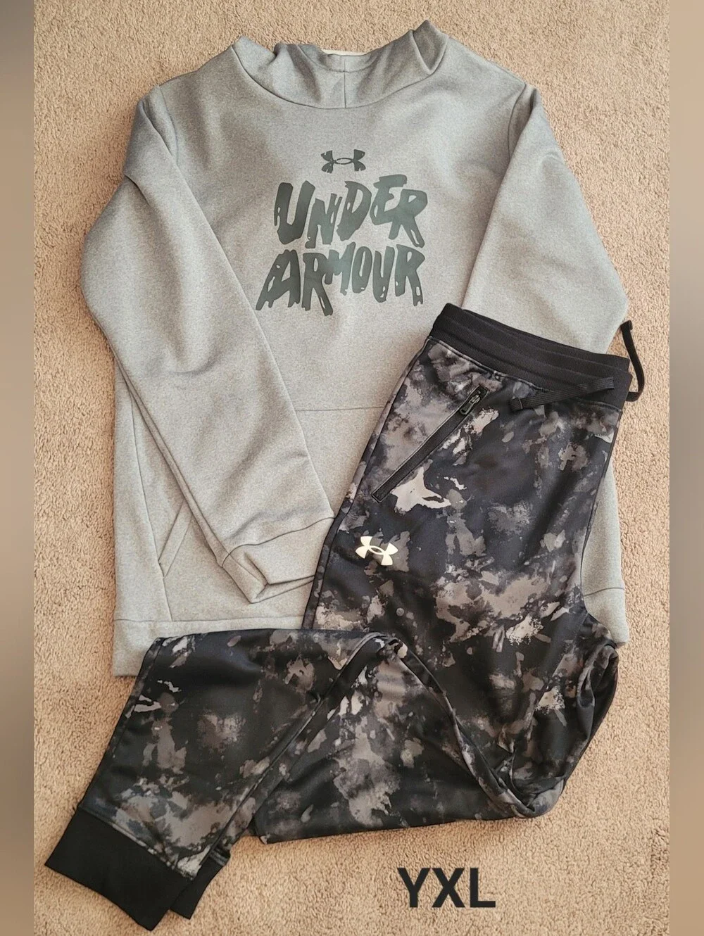 Under Armour Gray Pullover Hoodie with Black & Gray Camo Joggers